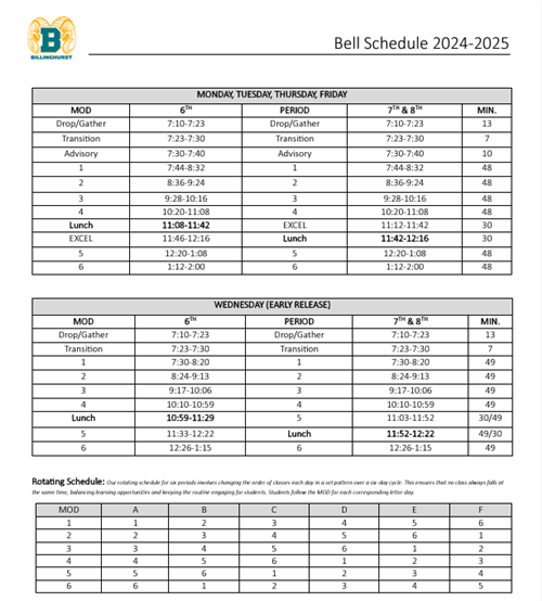 Bell schedule